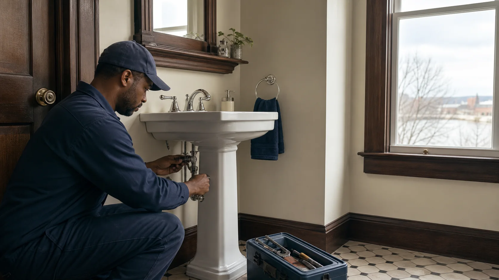 Plumbing inspection in a Trenton-area home